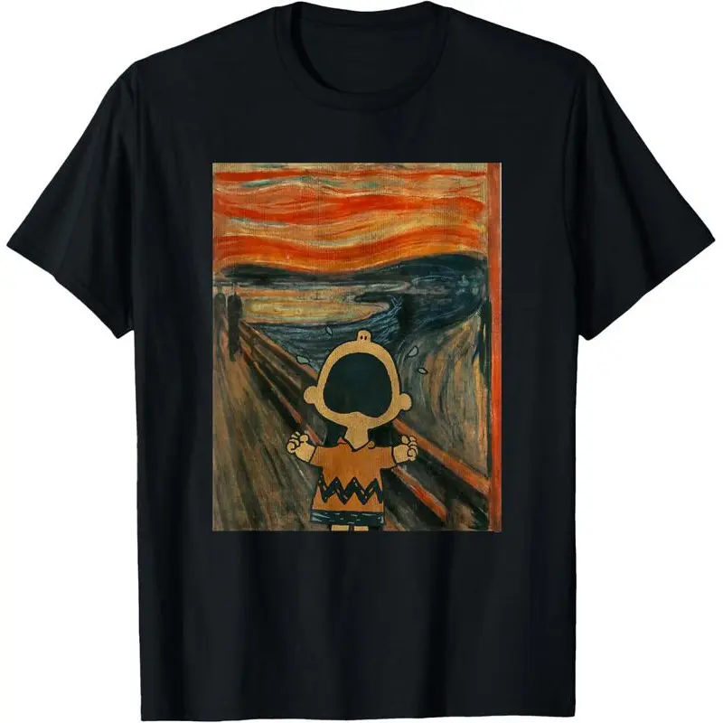 [Cotton graphic tees] men gifts Casual short sleeve tops Peanuts Charlie Brown Scream Artsy T-Shirt
