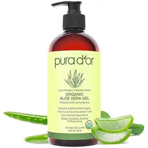 PURA D'OR Organic Aloe Vera Gel Lemongrass 16oz (473ml) –  Hydrating Skin & Hair Gel for Sunburn Relief, Dry Itchy Skin, Scalp Care & Natural Moisturizing Aloe Vera Moisturizer