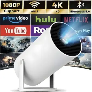 HY300 Smart Projector with Android Tv11.0,5G WiFi Bluetooth Projector 4kSupported,Outdoor Movie ProjectorCompatible,ios,Android (white) Audio projectors