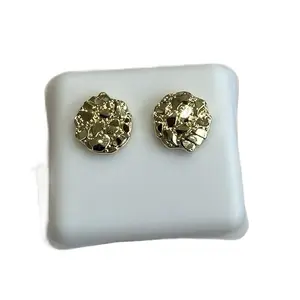 Gold nugget round earrings non tarnish women | man