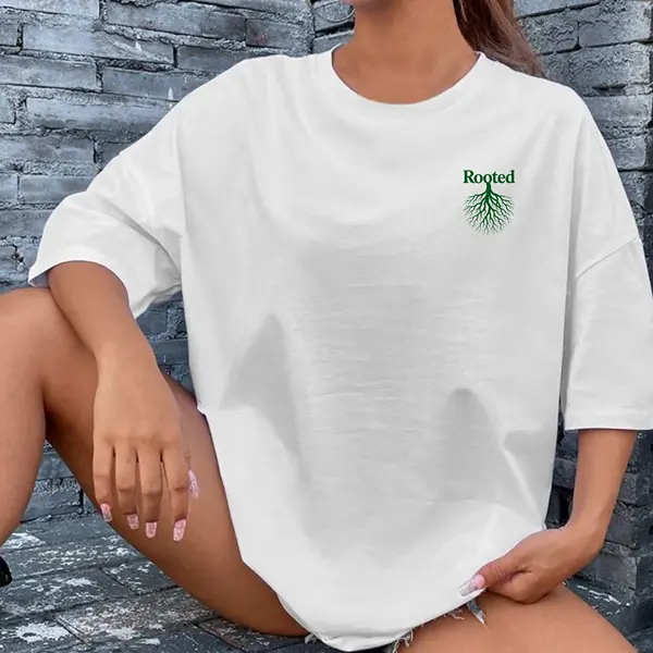 Rooted T-Shirt – Tree Roots Graphic Tee with Center Front Print, Soft Cotton Unisex Shirt in White & Black, Grounded Nature-Inspired Streetwear for Calm, Intentional Vibes