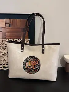 Women's Multilayer Tote Bag, Large Capacity, Ethnic Style Elephant Embossed Vintage Commuter Shoulder Bag, Fashionable and Practical