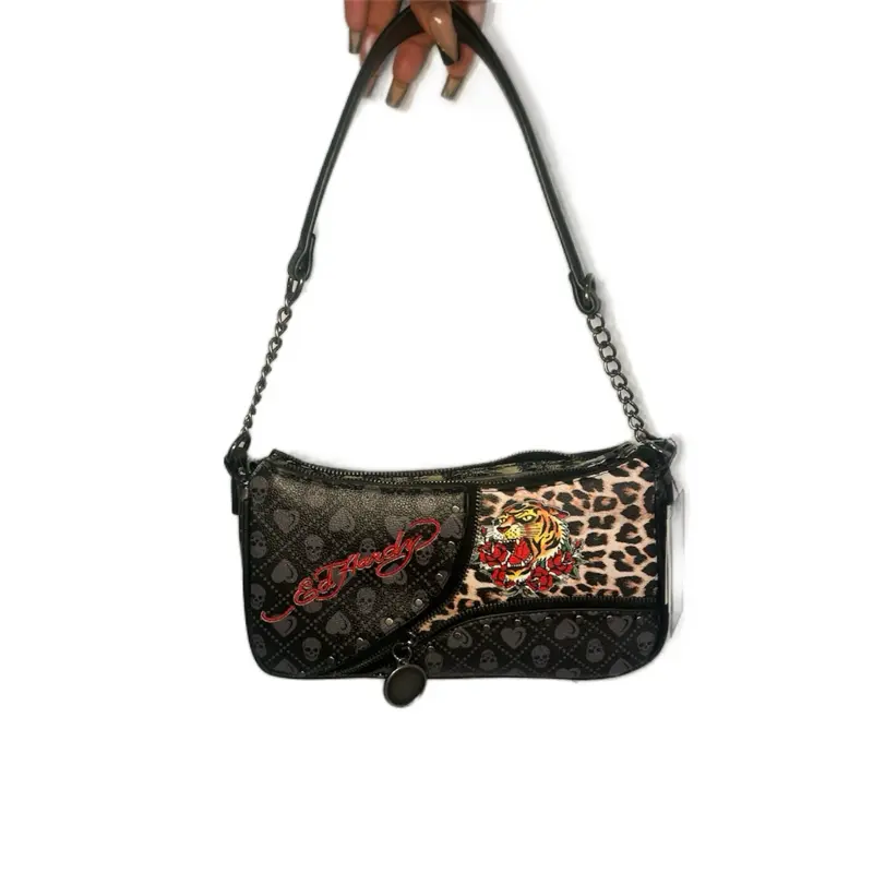 Ed Hardy Y2K Tiger Leopard Shoulder Bag | Skull Print | Vintage-Style Handbag