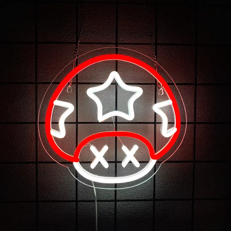 Gaming Mushroom Neon Sign for Game Room Decor, Man Cave, Kids Room - Gaming Mushroom Wall Decor - Gamer Gifts for Boys, Kids, Neon Lights