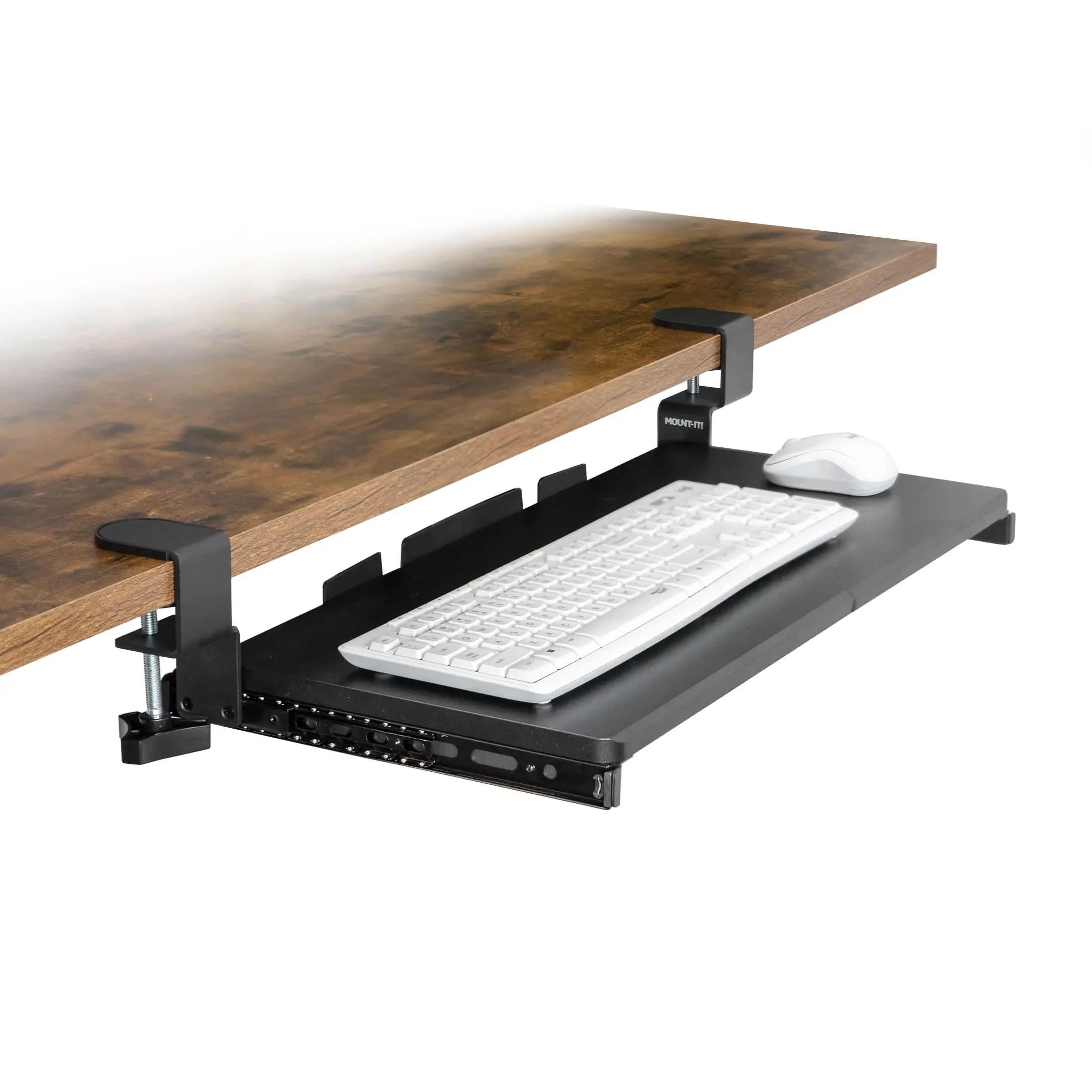 Mount-It! Clamp-On Keyboard Tray 24" x 11", Under Desk Keyboard & Mouse Tray, No-Drill Sliding Keyboard Drawer for Ergonomic Desk Setup