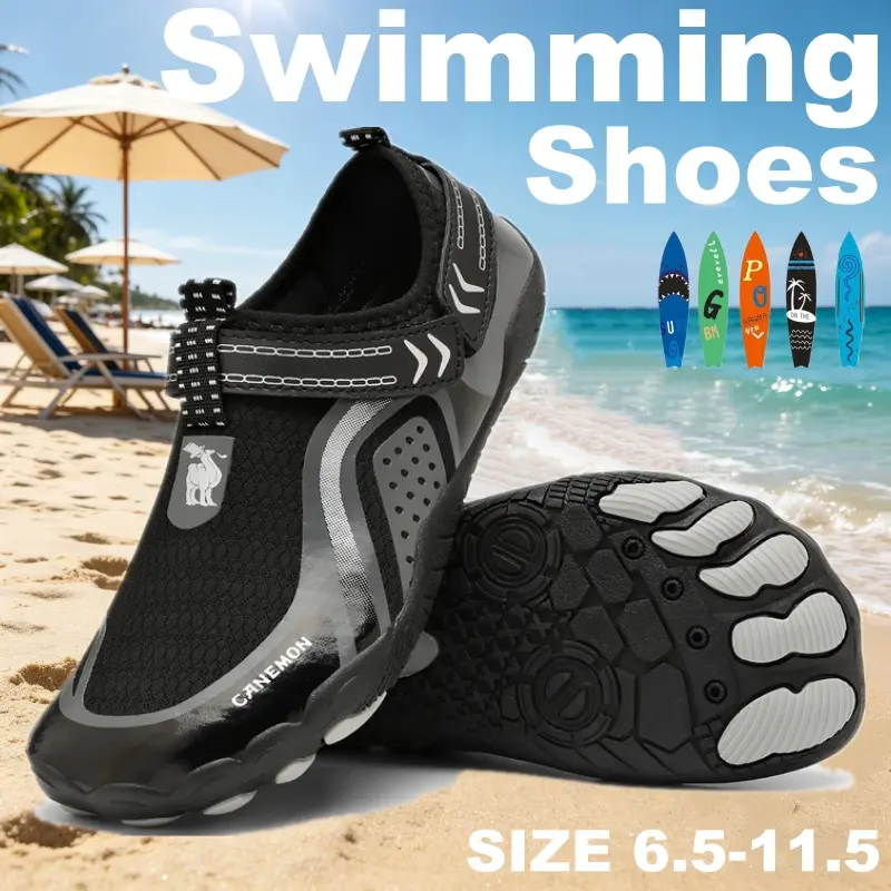 Men's Graphic Print Slip-On Water Shoes, Lightweight & Quick-Drying Casual Beach Shoes for Pool, Surfing & Water Sports, Water Sports Shoes