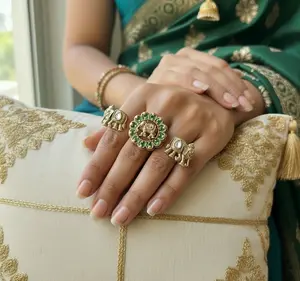 Elephant Two Finger Ring | Antique Gold Plated Adjustable Temple Jewelry