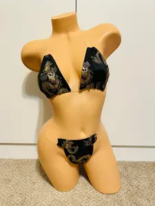 Black and Gold Dragon Print Bikini Outfit