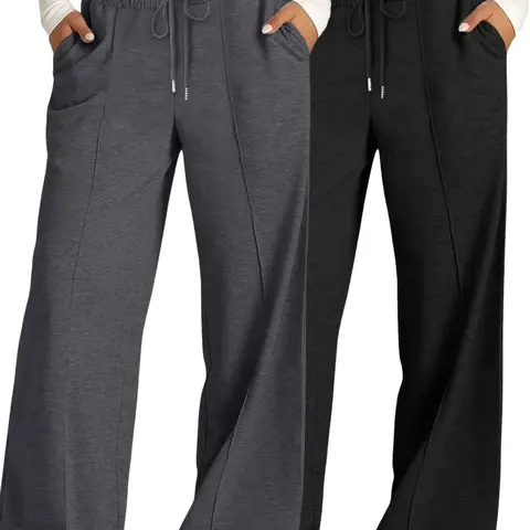 Women's High Waist Wide Leg Pants Loungewear, Casual Drawstring Loose Fit Plaid Long Trousers with Pockets, All Season Ladies Home Wear, Women's Affordable Pajamas, Loose Fit Nightwear