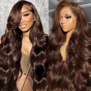 Chocolate Brown Lace Front Wig 13x6 Body Wave HD Lace Front Wigs Human Hair Pre Plucked 180% Density Real Brown Wig with Baby Hair