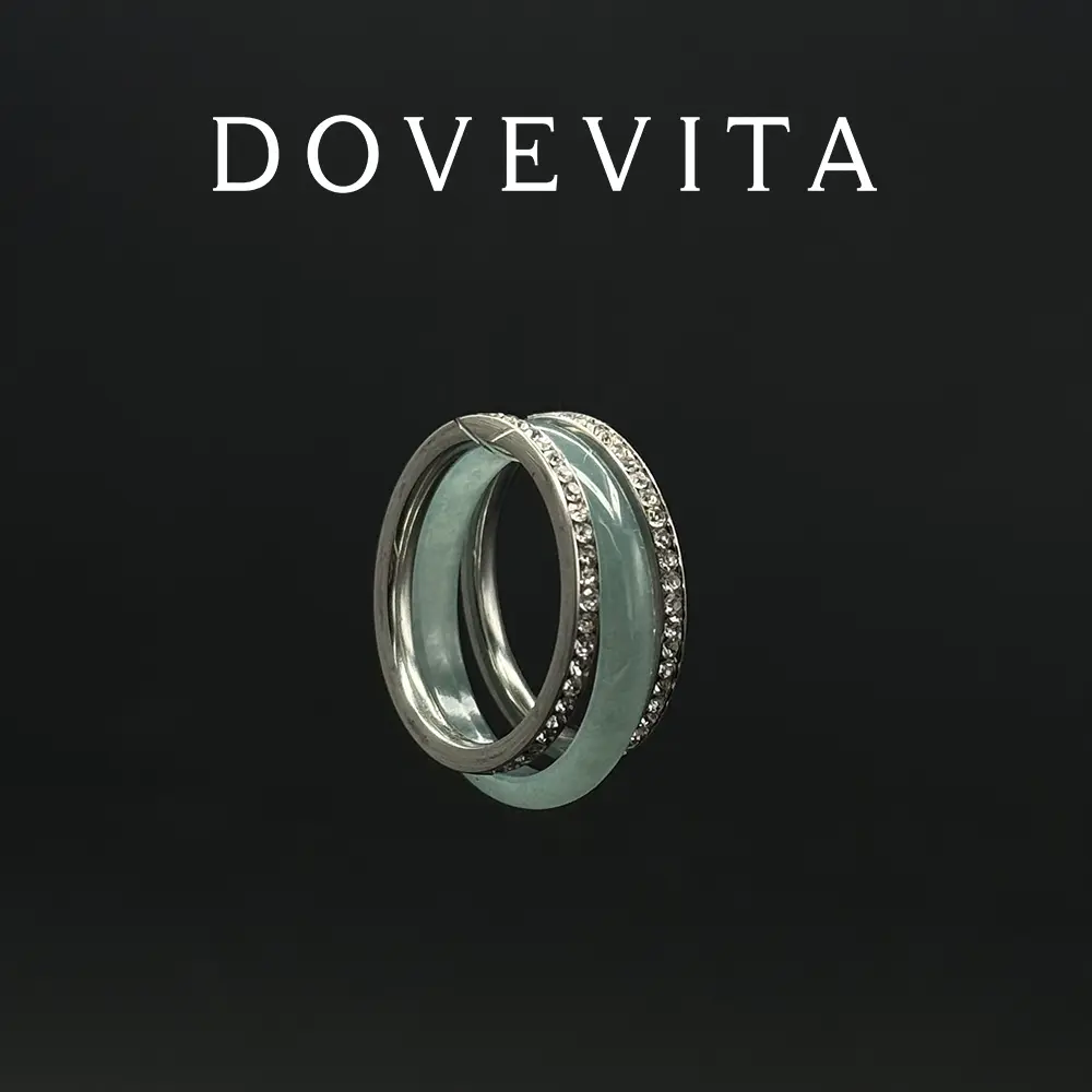Skinny Jade Ring + 2 Zirconia Ring - Green Crystal Stacking Ring - Natural Gemstone Ring - Boho Jewelry - Gift for Her DOVEVITA