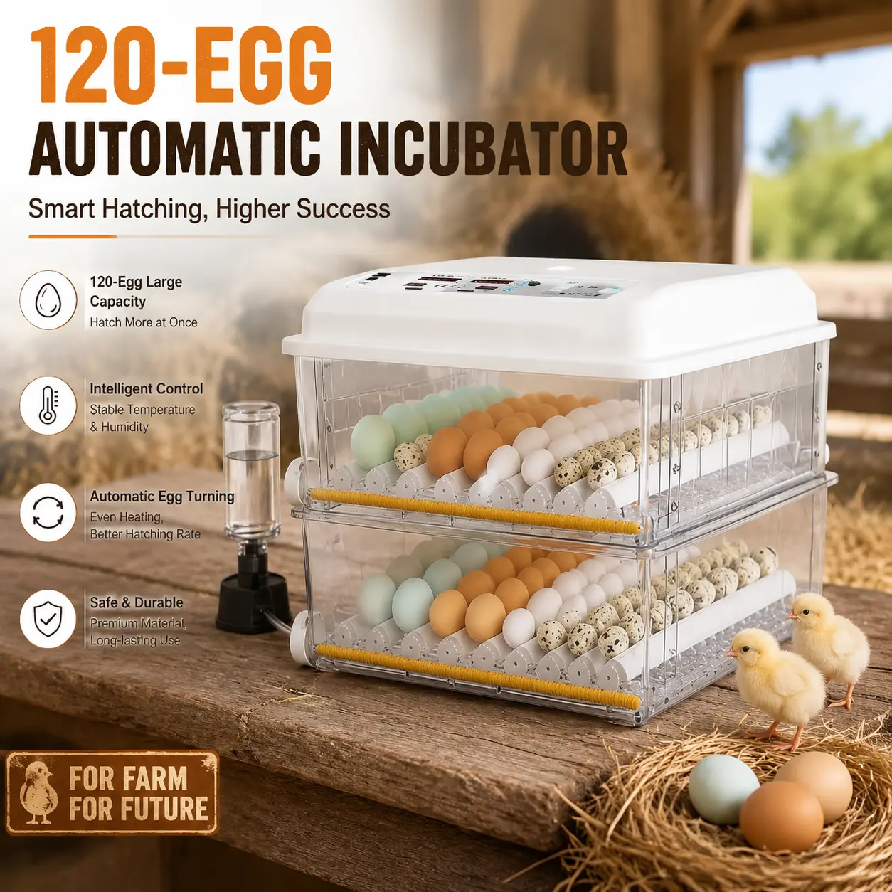 120-Egg Automatic Incubator for Chicken Duck Goose Quail | Smart Temperature & Humidity Control | Fully Automatic Egg Turner | 2026 Upgraded High Hatch Rate Egg Hatching Machine