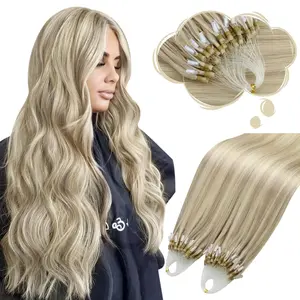 MORESOO Microbead Extensions Natural Straight Human Hair Microlinks 14-24inch 56G/50S Remy Hair Extensions Micro Loop Gifts Blonde Hair Extensions