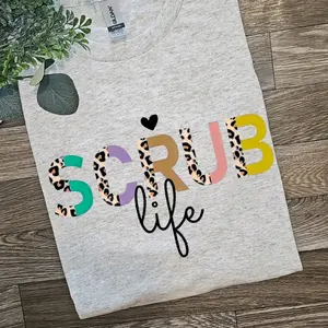 Cute scrub life popular nurse scrubs cheetah print tee