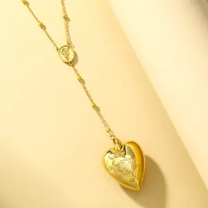 Heart-shaped hollow-out cremation urn detachable titanium steel necklace, family memorial jewelry, ash holder 18k necklace,summervibes