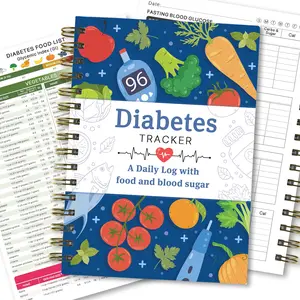 Diabetes Daily Log Book, Food Diary Planner, Type 1 & 2 Diabetes Tracker, Monitor Blood Sugar Levels, Meal Planning Guide, Spiral Bound Planner