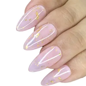 Milky Pink Gold Flakes Press On Nails