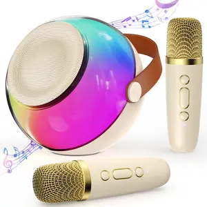 D25 Mini Karaoke Machine with Dazzling Lights and Wireless Microphones