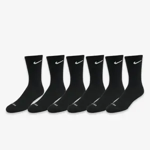 Nike Dri-FIT Everyday Plus Cushioned High Training Crew Socks (6 Pack) Black SX6897-010 Comfortable Comfy Cozy Cotton Unisex for Mens Womens GS Kids Young Junior Holiday Christmas Gift Stocking Stuffer