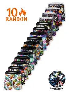 Men's 10-Pack Random Pattern Graffiti Boxer Shorts, Comfortable and Breathable Everyday Underwear, Soft Elastic Fabric for All Seasons