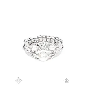 A-List Ambience - White Pearl Rhinestone Silver Ring - Paparazzi  - Fashion Fix October 2021