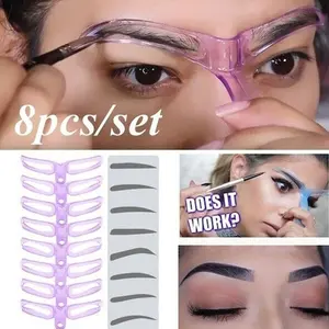 8 in 1 Reusable Eyebrow Stencil Makeup Eyebrow Stamp Template Eyebrow Shape Set Eyebrow Makeup Tools Eyebrow Styling Kit Eyebrow Shaping Kit