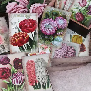 Vintage Blossoming Romantic Theme Writable Postcard Set, 64pcs/set Including 12pcs Cards & 48pcs Sticker & 4 Counts Envelope, Suitable for Blessing Cards, Birthday Card, Scrapbook Supplies, Scrapbook Materials, DIY Crafts, Junk Journal