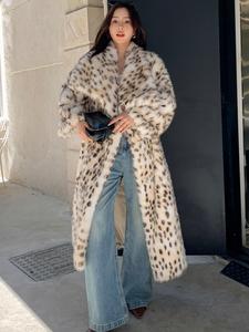 women's leopard print faux fur coat, casual long sleeve waterfall collar fuzzy coat for fall & winter, women's clothing for daily wear