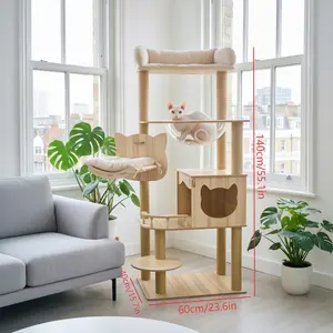 Luxury 5-Tier Cat Tree with Transparent Capsule, Cozy Hammock Scratching Posts Stylish Wooden Activity Centre for Indoor Cats