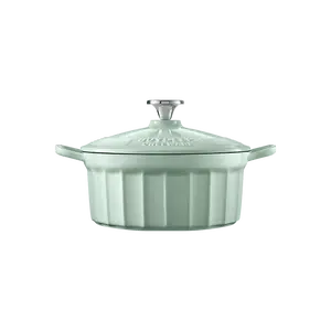 BUYDEEM Enamel Cast Iron Dutch Oven 22cm Green - Versatile Cooking Pot for Stewing, Frying, and Baking