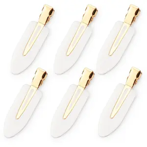 6 Pcs  No bend Hair Clips No Crease Hair Clip Makeup Clips for Women and Girls Flat Hair Clips for Hairstyling Salon Golden Handle (White)
