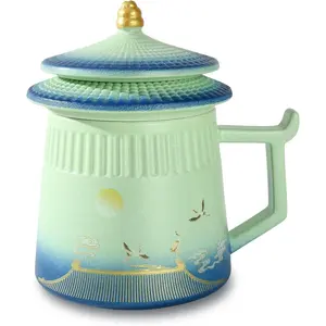 Tea Cup with Infuser and Lid,Loose Leaf Tea Steeper Cup 14.8oz Ceramic tea Infuser Mug Travel Large Steeping Cup Diffusers Mugs with Fine Strainer and Handle