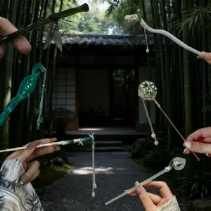 Elegant Chinese Green Hairpin Set 6PCS with Tassel Design for Parties Birthdays Perfect Gift for Women 18cm Durable Metal Resin Hair Clips for Versatile Hairstyles clavicular head clip french hair pin Charms banana clip hair