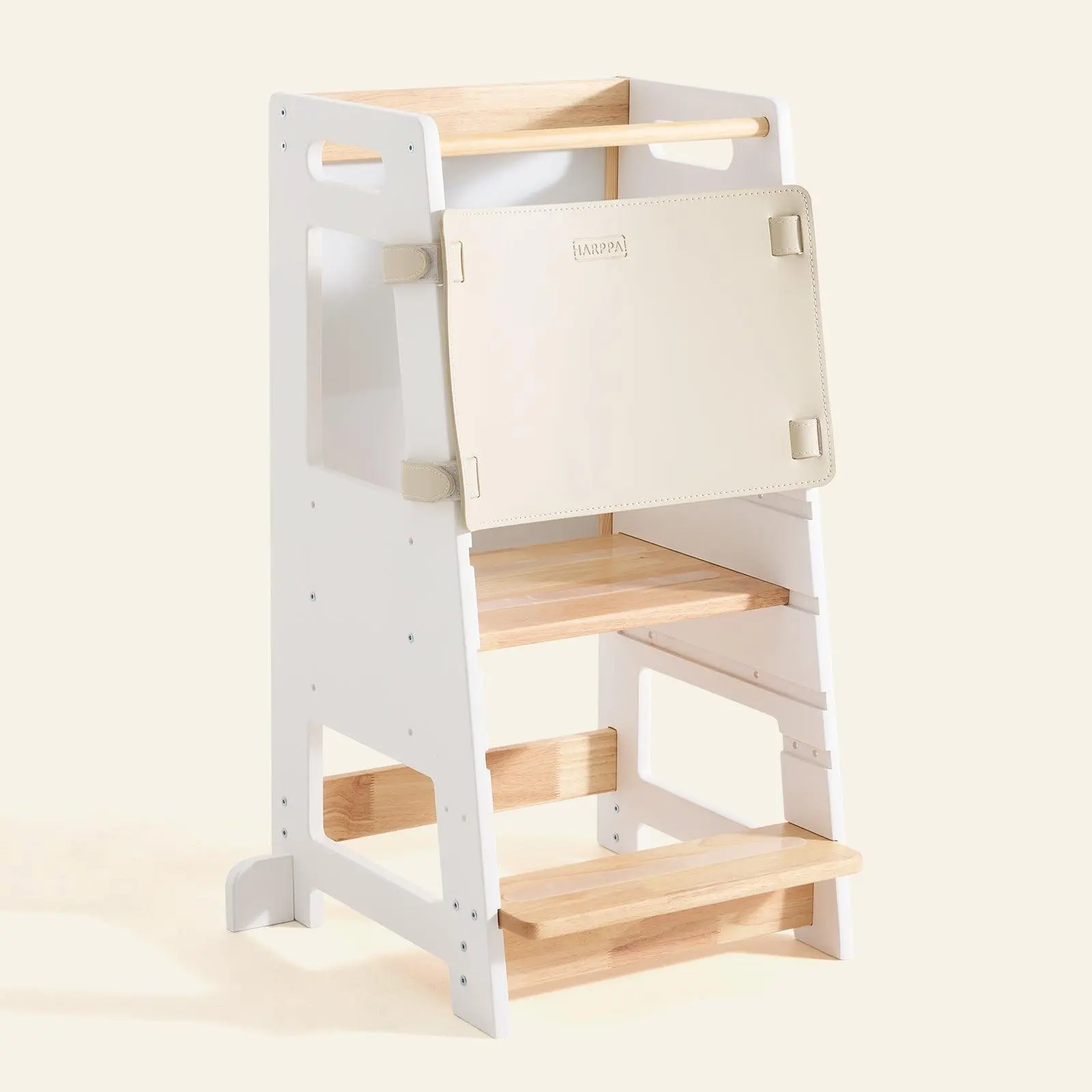 HARPPA Nordo Montessori Adjustable Rubberwood Toddler Tower, Kitchen Helper Stool with Magnetic Learning Chalkboard, Protection Net - Ideal Gift for Toddlers
