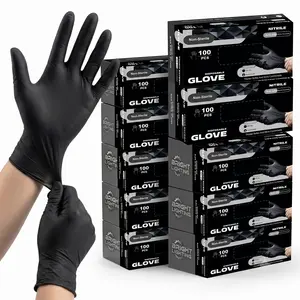 Premium Black Pure Nitrile Disposable Synthetic Cleaning Gloves - High-Resistance, Textured Fingertips, Comfortable, Durable, Heavy-Duty, Multi-Size, Powder-Free, Latex-Free, Puncture-Resistant - Ideal for Mechanic, Food Handling - 100-Count Box, High-Res