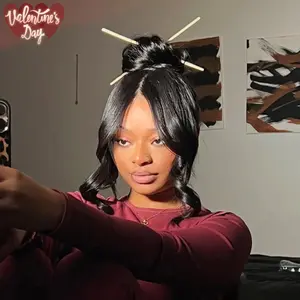 Frodio 100% Human Hair Straight Ponytail with Swoop Bangs 150% Density Full Ponytail Extension