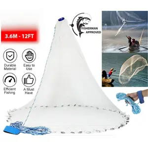 12FT Bait Cast Net, Hand Throw Easy Cast Durable Nylon Mesh Fishing Trap