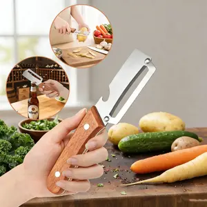 Multi-Purpose Kitchen Peeler | Sharp Stainless Steel Blade, Wooden Handle + Bottle Opener | Ideal for Daily Fruit & Veg Prep
