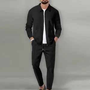 Men’s waffle knit tracksuit, two-piece set featuring a casual long-sleeve zip-up jacket and sweatpants, suitable for workouts, running, and everyday wear