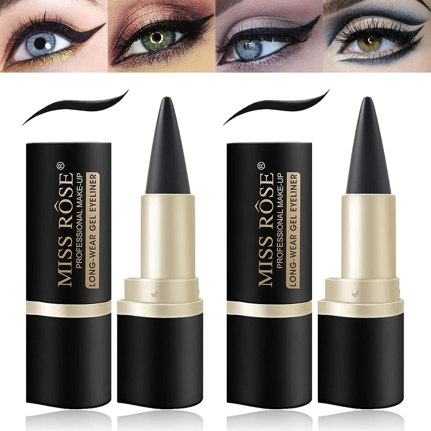 MISS ROSE Multipurpose Solid Eyeliner Gel Pencil Black Eyeliner & LipLiner , Beginner-Friendly, Glides On Smoothly forEffortless Application. Silky Cosmetic Matte  Lipstick Cream Makeup Brush eyeliner