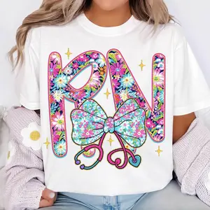 Nurse Shirt, Floral Stethoscope Shirt, Registered Nurse RN Shirt, Nurse Life Gifts, Preppy Nursing Tee, Medical Healthcare Tshirt, Nurse Coquette Bow