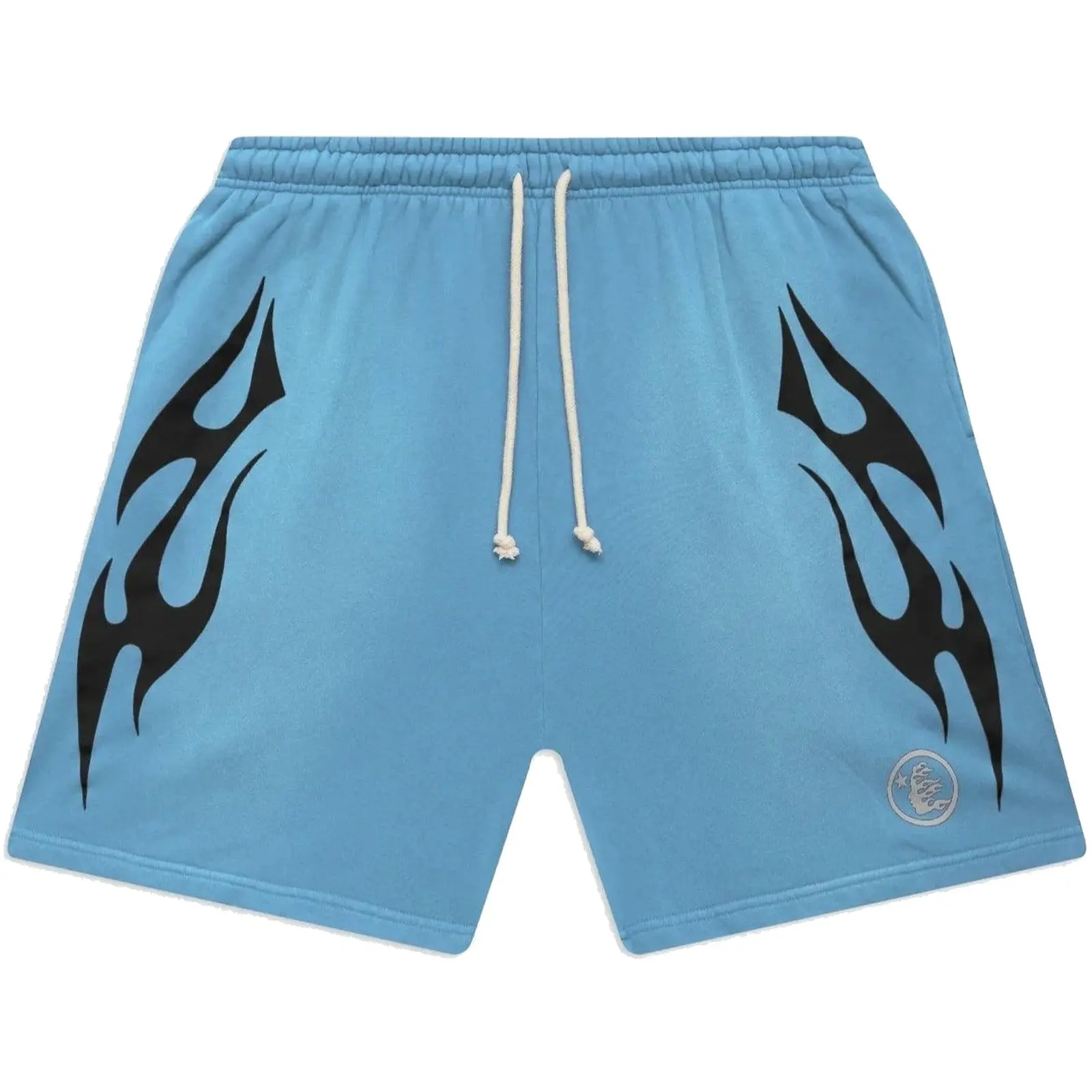 Hellstar Studios Flame Shorts Blue, Authentic, Elastic Waist, Drawstring, Streetwear Shorts, Casual Everyday Bottoms
