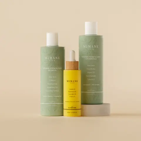 Mimane Glow – The Glow Kit | Nourish & Strengthen Shampoo + Conditioner & Growth Hair Oil Set | Strengthens, Hydrates & Boosts Shine | Sulfate-Free, Silicone-Free, Paraben-Free | Natural Aloe, Jojoba, Pumpkin & Rosemary