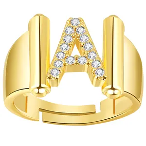 OIDEA Initial Letter Rhinestone Diamond Open Ring for Women, Adjustable Brass Personalized Name Ring, Initial Shaped Rings, Rhinestone Pendant Rings