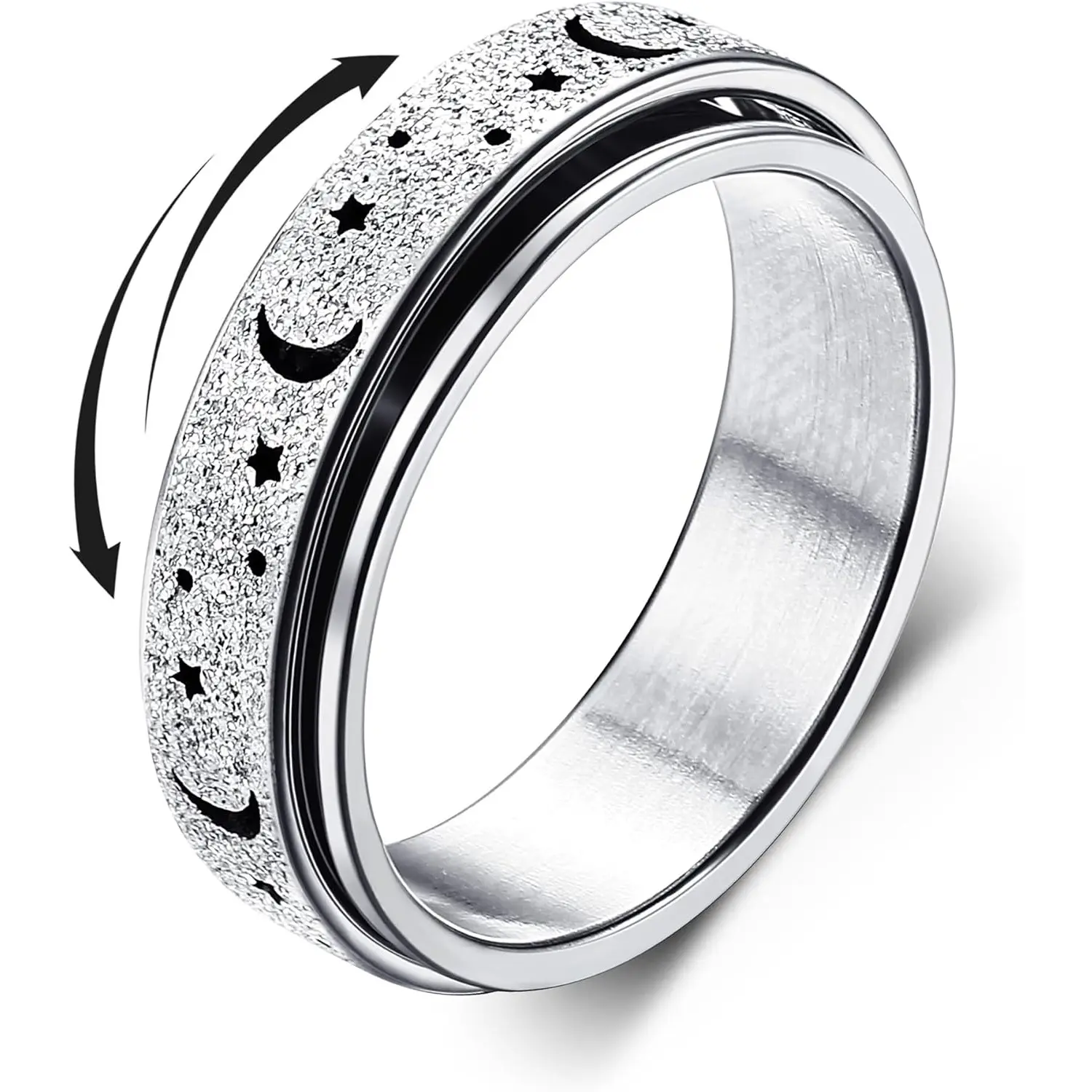 Trendy  Anxiety Ring for Women Men Stainless Steel Spinner Rings Anxiety Fidget Band Rings Engagement Wedding Promise Rings Size 7-10