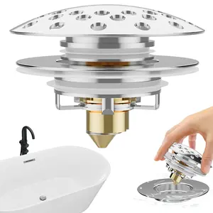 【Free ship】Fecoor Bathtub Drain Stopper with Visible Top Hair Catcher, Innovative 3 in 1 Pop-up Bathtub Strainer Fit for Standard 1.5 to 2.4in Drain Hole, with Detachable Stainless Steel Filter Basket, Chrome