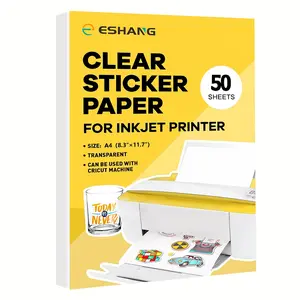 ESHANG 50 Sheets A4 Printable Vinyl Sticker Paper, Inkjet Printer Compatible, 100% Clear Non-Waterproof Graphic Decal, Self-Adhesive Sheets 8.3"x11.7"