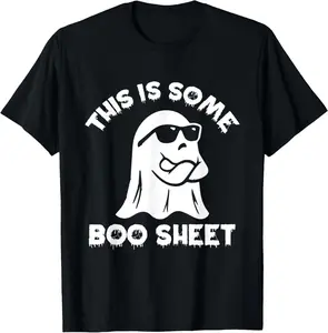 Cotton This Is Some Boo Sheet Ghost Funny Retro Halloween Costume T-Shirt Short Sleeve Crew Neck Top for Summer, Casual Streetwear, Halloween Gift Menswear Soft Men's Comfy