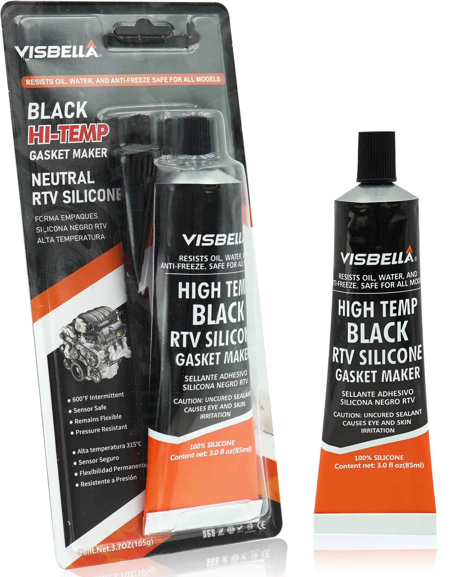 High Temperature RTV Silicone Gasket Maker, Sealed Oil Resistant Waterproof Quick Dry Liquid for Bonding Internal Combustion Engines, Steam Turbines, Automotive Engine Parts 3.7OZ (Black)