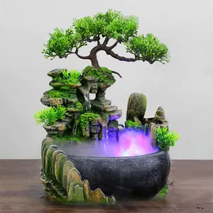 CNCEST Desktop Waterfall Fountain LED Light Tabletop Resin Rockery Fengshui Waterfall Decor Water Fountain Ornaments Natural Element Home Decoration